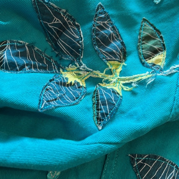 Chico’s Design Teal Appliquéd Unlined Jacket Size 3 (16)Silver Buttons - Picture 11 of 12